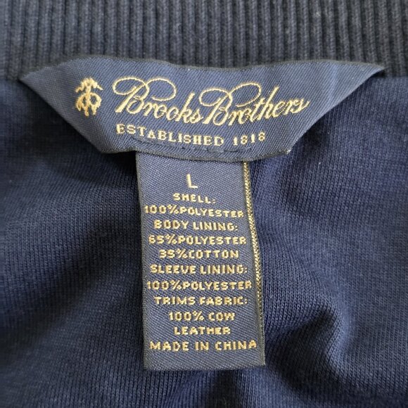 Brooks Brothers Bomber Jacket Mens L Navy LS Pockes Zip Mockneck Lined Preppy - Picture 3 of 16